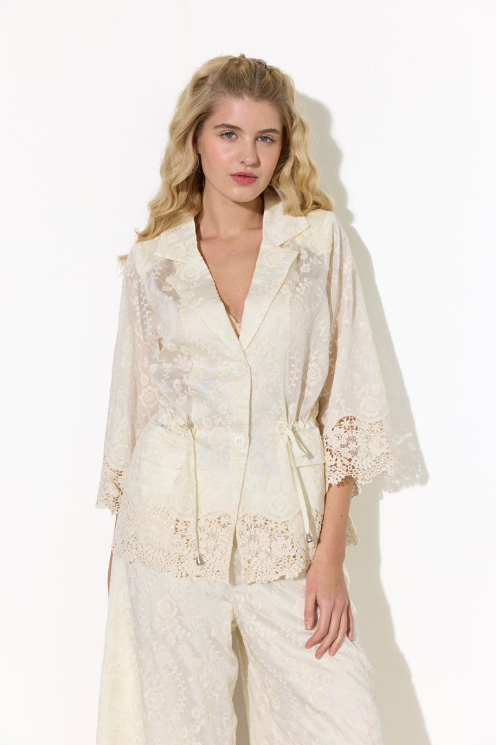 HUNKØN Patty Lace Blazer Jackets Cream
