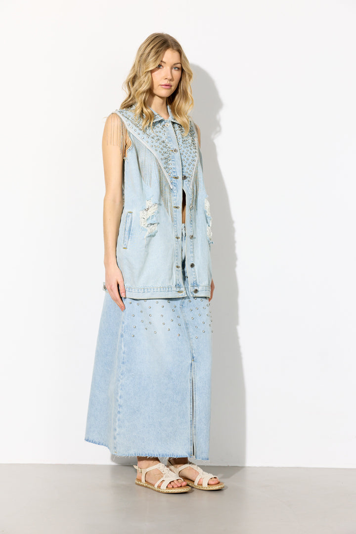HUNKØN Priya Gem Skirt Skirts Light Denim