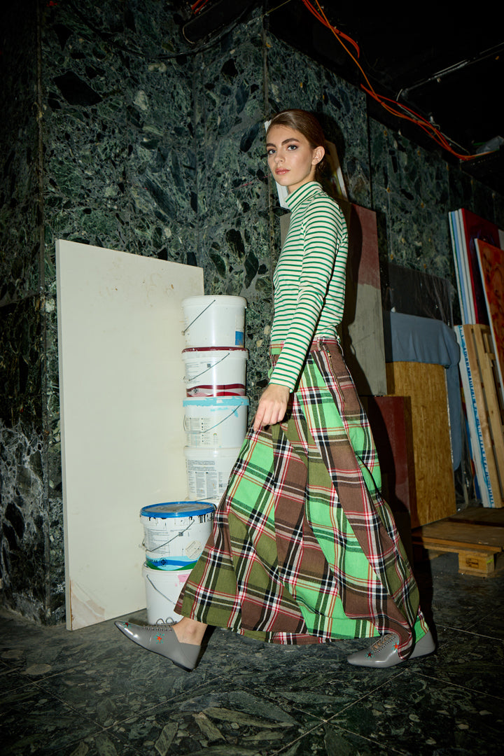 HUNKØN Ramone Long Skirt Skirts Green Tartan