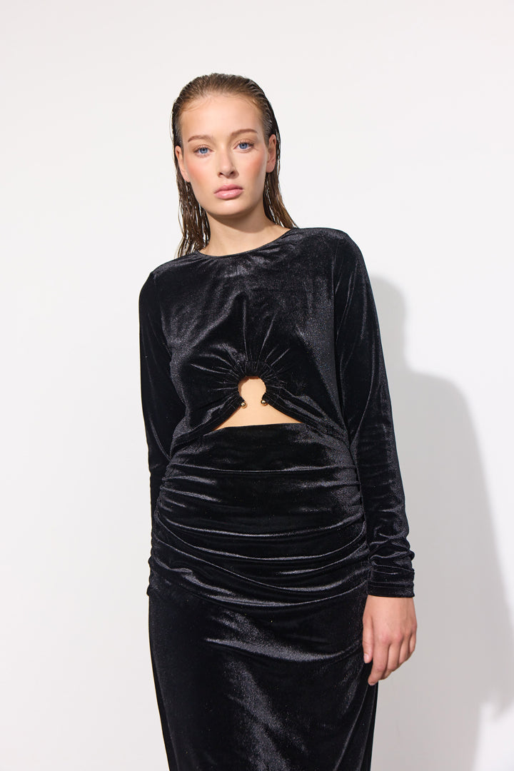 HUNKØN Saga velour dress Dresses Black