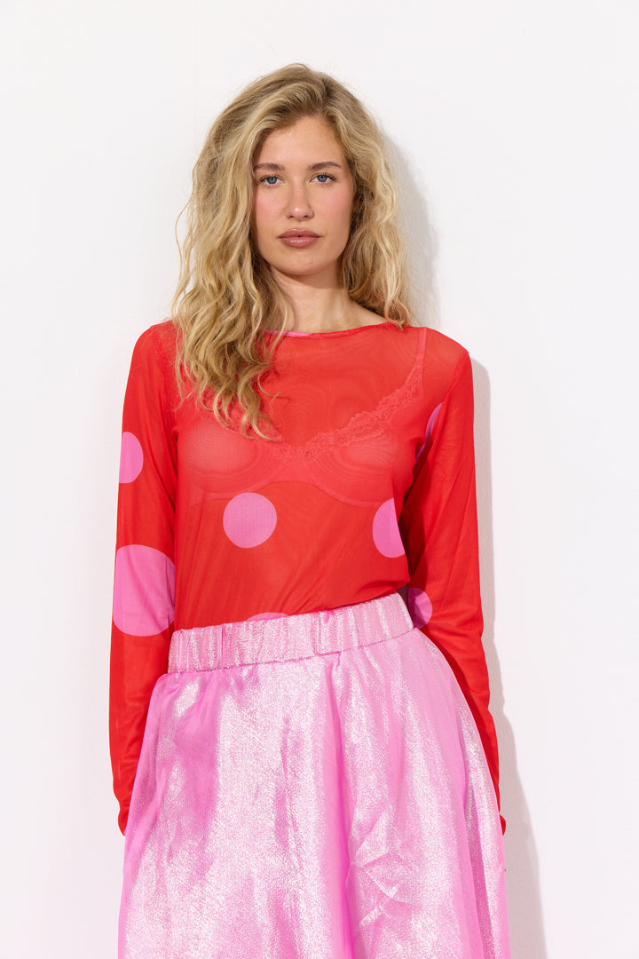 HUNKØN Salem Mesh Blouse Blouses Red