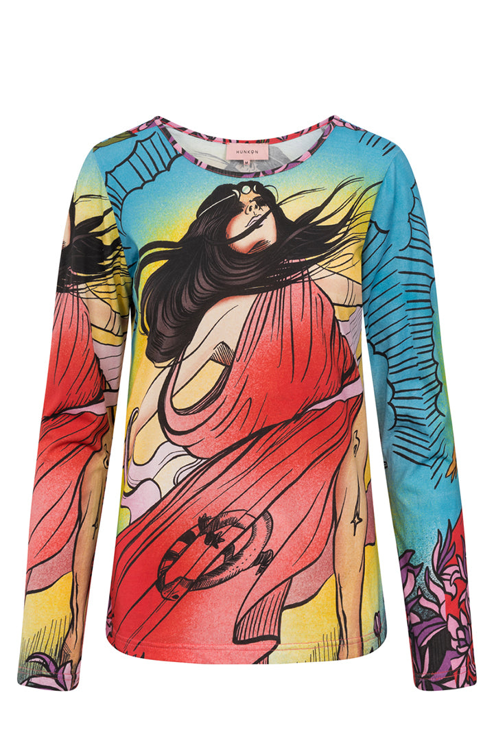 HUNKØN Stevie Long Sleeve Blouses The Witch Art Print