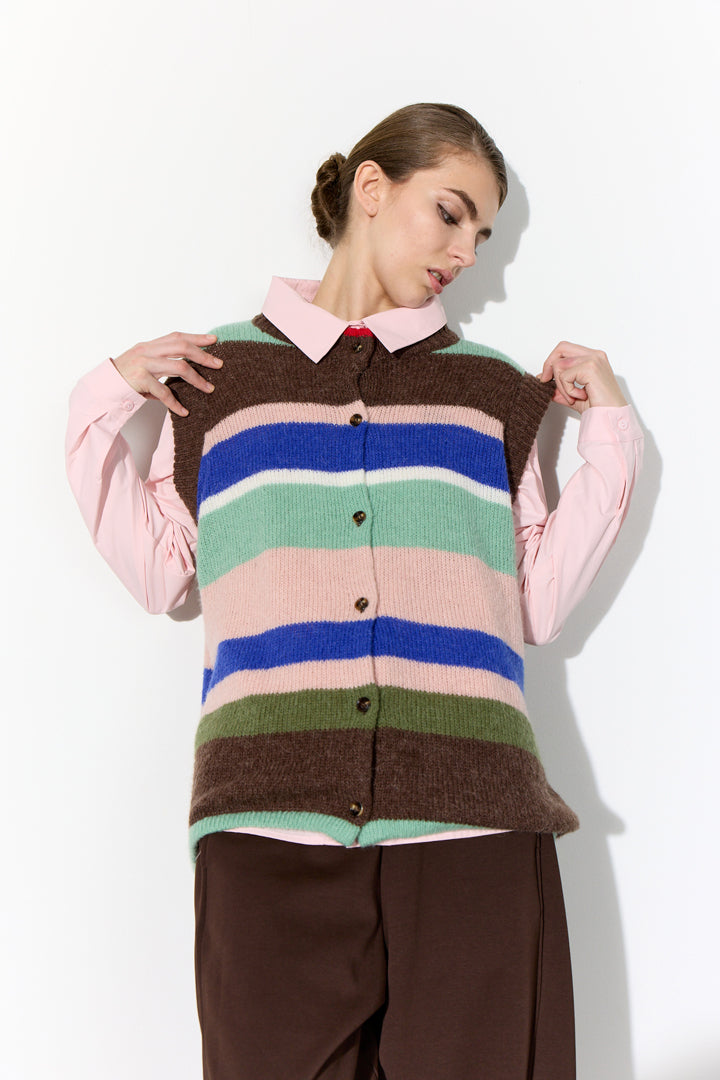 HUNKØN Tallulah Knit Vest Vests Brown Stripes