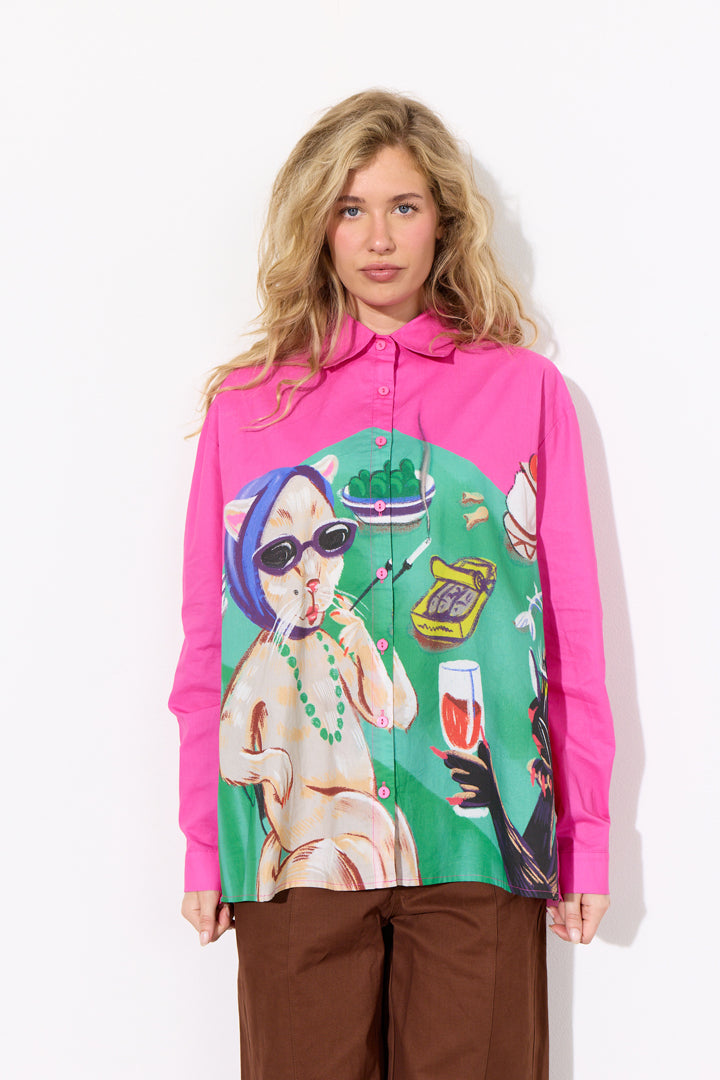 HUNKØN Tiana Shirt Shirts Cocktails with Cats Art Print