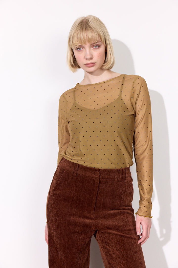 HUNKØN Tova Mesh Blouse Blouses Camel