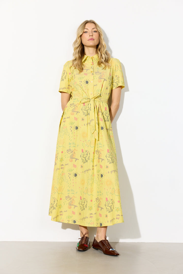 HUNKØN Zoe Dress Dresses Yellow Sea Creatures Art Print