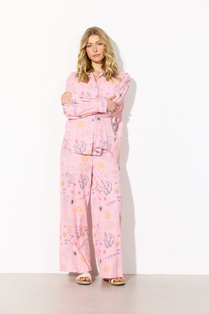 HUNKØN Zoe Trousers Trousers Pink Sea Creatures Art Print