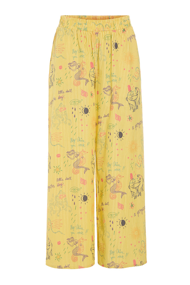 HUNKØN Zoe Trousers Trousers Yellow Sea Creatures Art Print