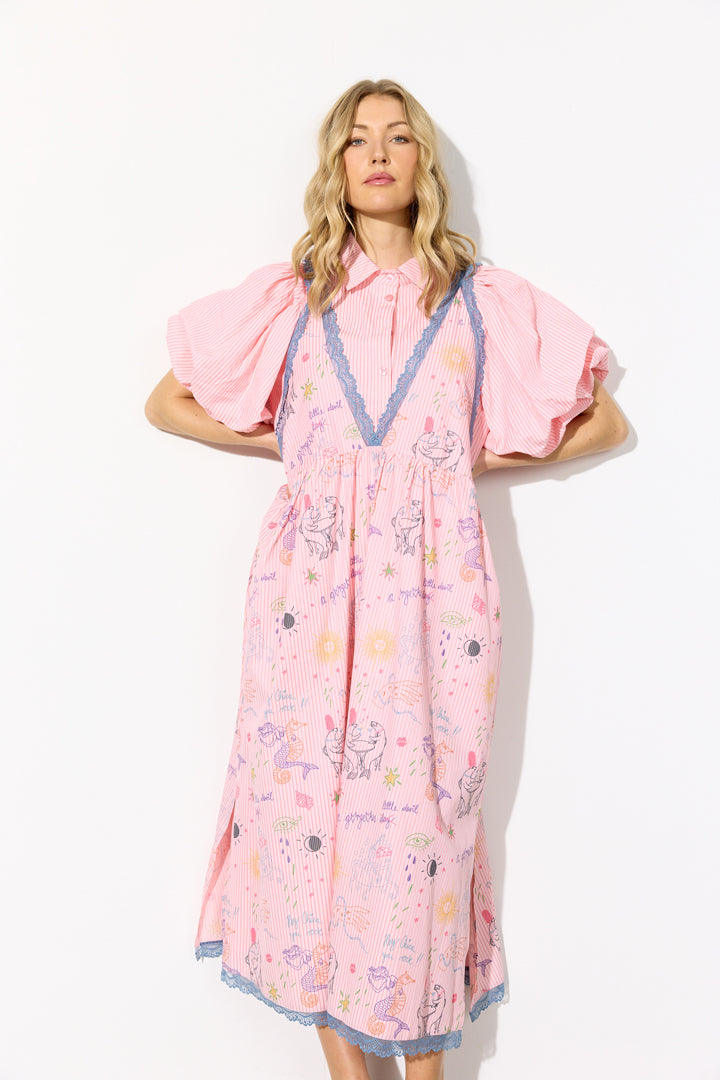 HUNKØN Zoenna Dress Dresses Pink Sea Creatures Art Print