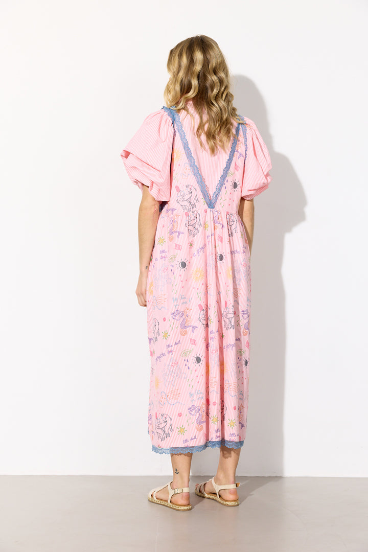 HUNKØN Zoenna Dress Dresses Pink Sea Creatures Art Print