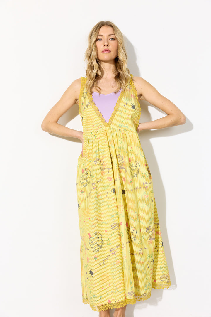 HUNKØN Zoenna Dress Dresses Yellow Sea Creatures Art Print