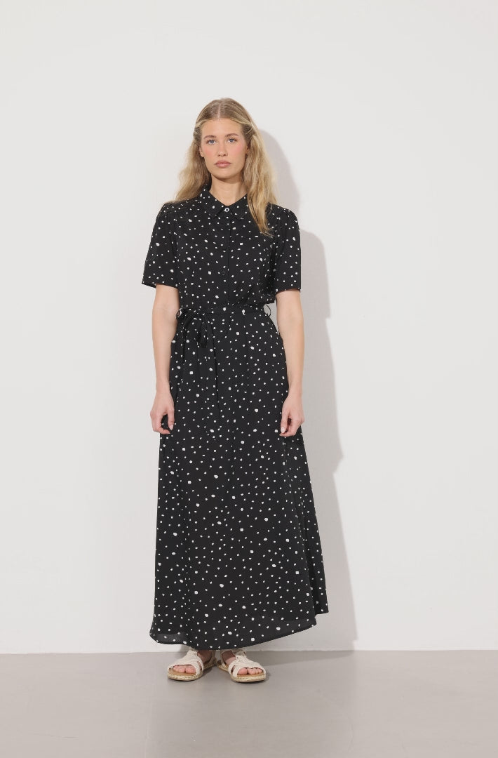 HUNKØN Kris Long Dress Dresses Black w/White dots