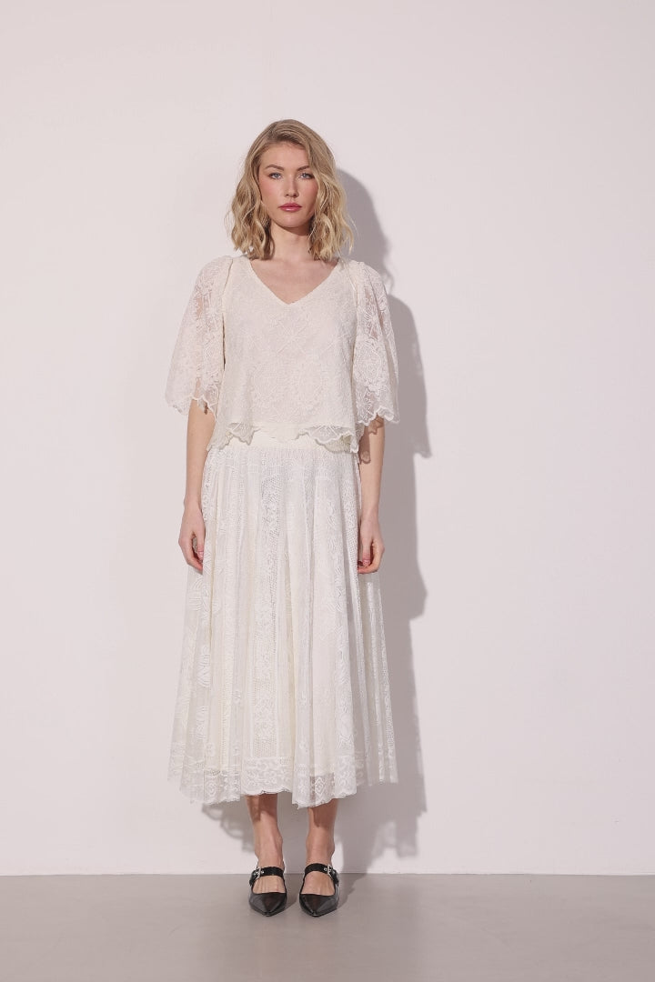 HUNKØN Lulu Lace Blouse Blouses Cream Lace