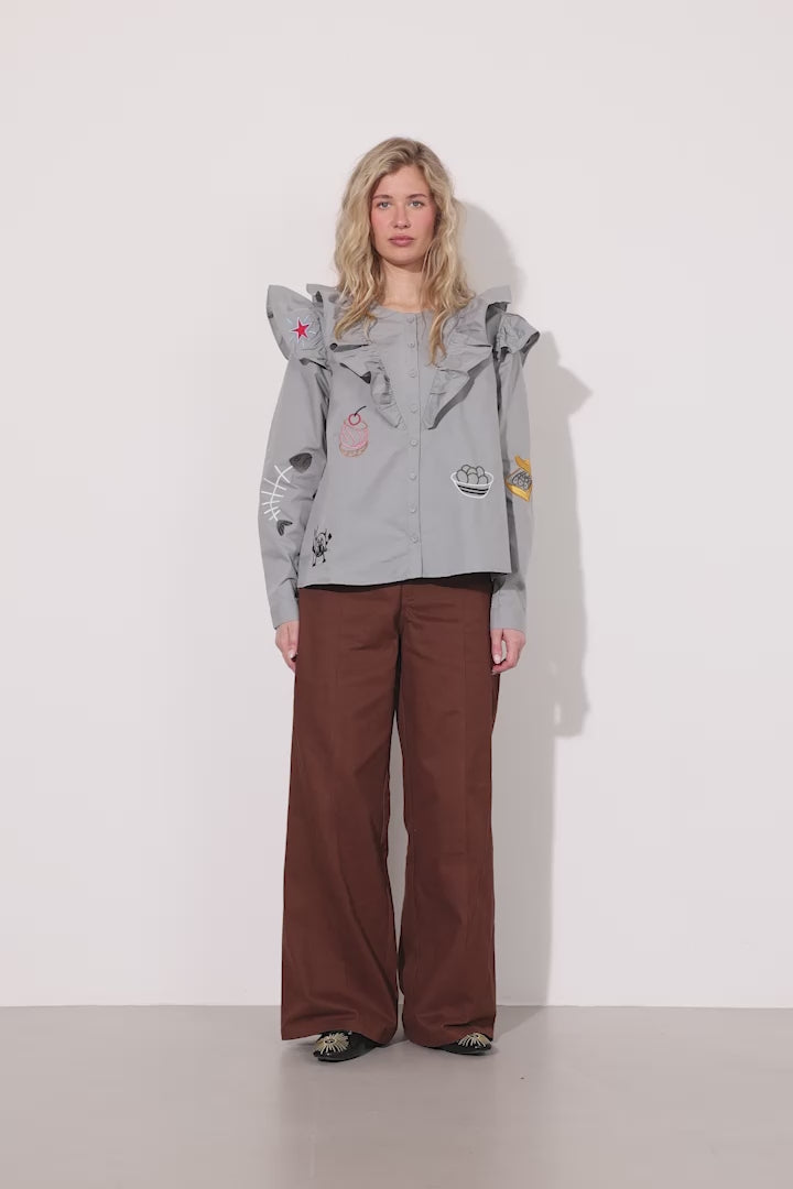 HUNKØN Nola Ruffle Shirt Shirts Grey