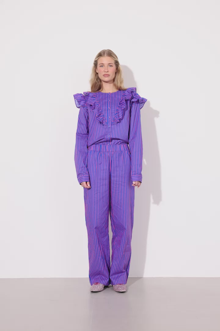 HUNKØN Lucinda Ruffle Shirt Shirts Blue Striped
