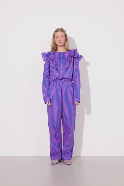 HUNKØN Lucinda Ruffle Shirt Shirts Blue Striped