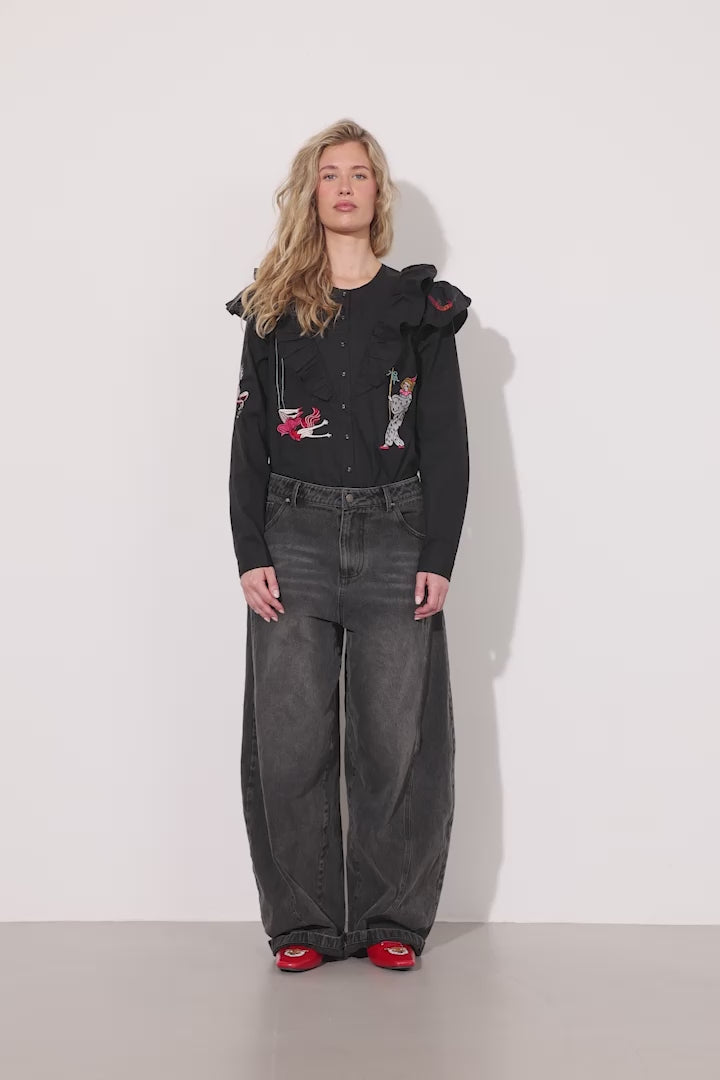HUNKØN Nola Ruffle Shirt Shirts Black