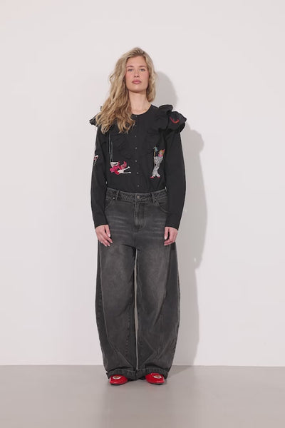 HUNKØN Nola Ruffle Shirt Shirts Black