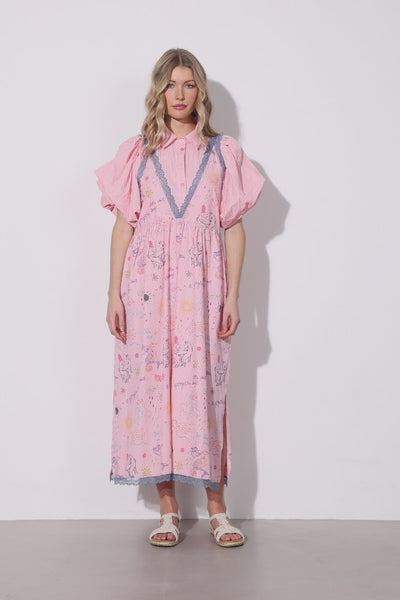 HUNKØN Zoenna Dress Dresses Pink Sea Creatures Art Print