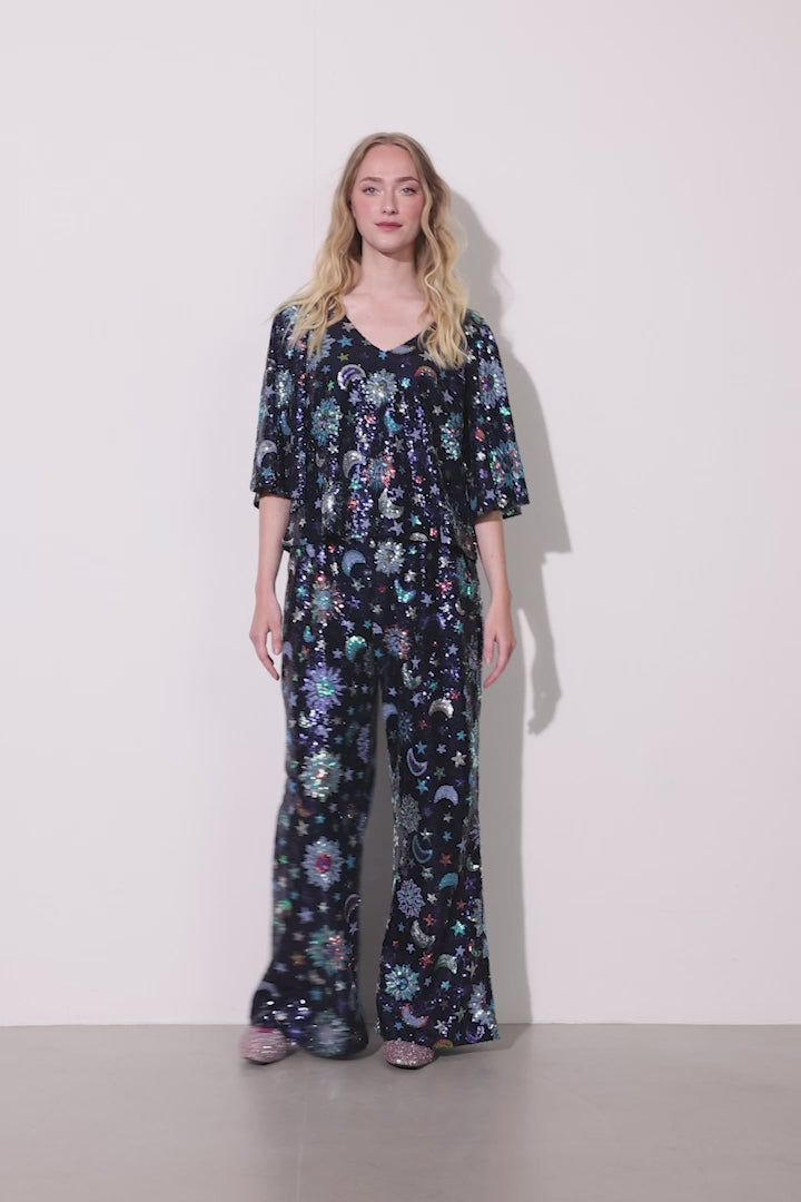 HUNKØN Muna Sequin Top Tops Navy Glitter