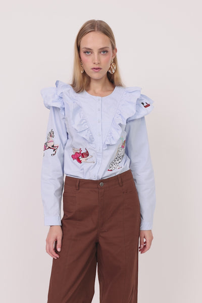 HUNKØN Nola Ruffle Shirt Shirts Light Blue
