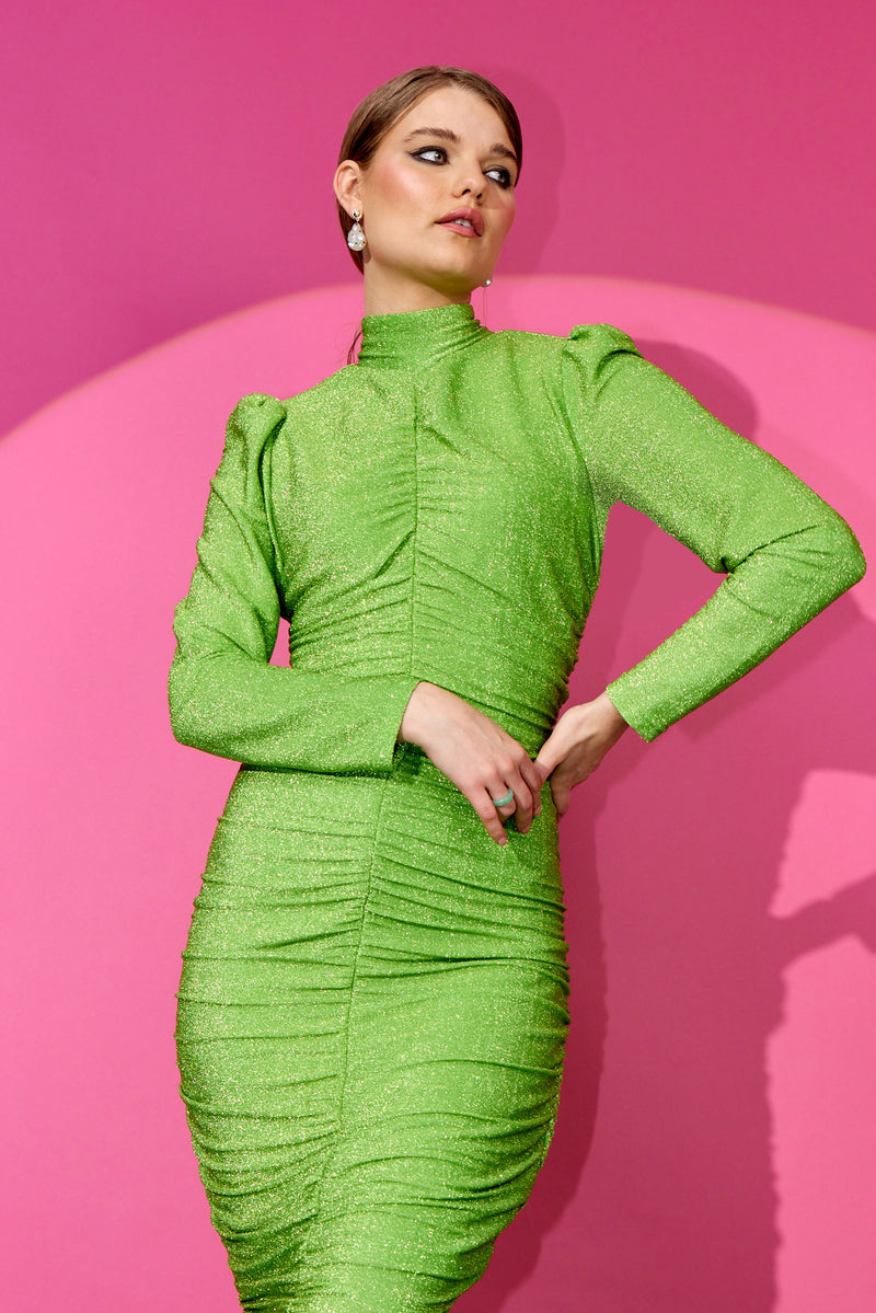 HUNKØN Cattia Wrinkle dress Dresses Apple Green Glitter