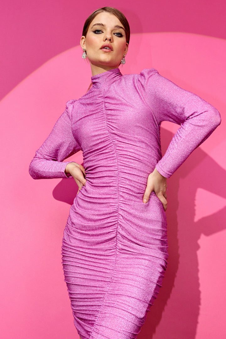HUNKØN Cattia Wrinkle dress Dresses Soft Rose Glitter