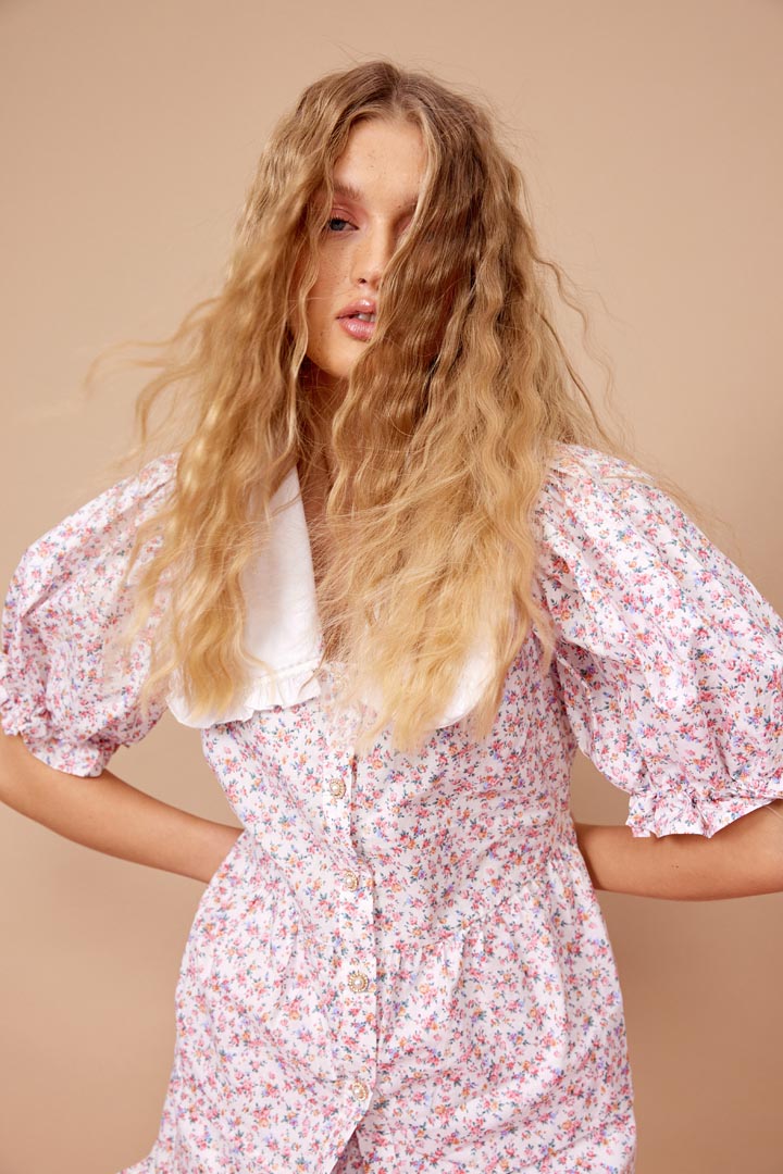 HUNKØN Cecilia Short shirt Shirts White floral