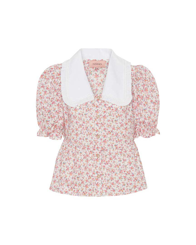 HUNKØN Cecilia Short shirt Shirts White floral