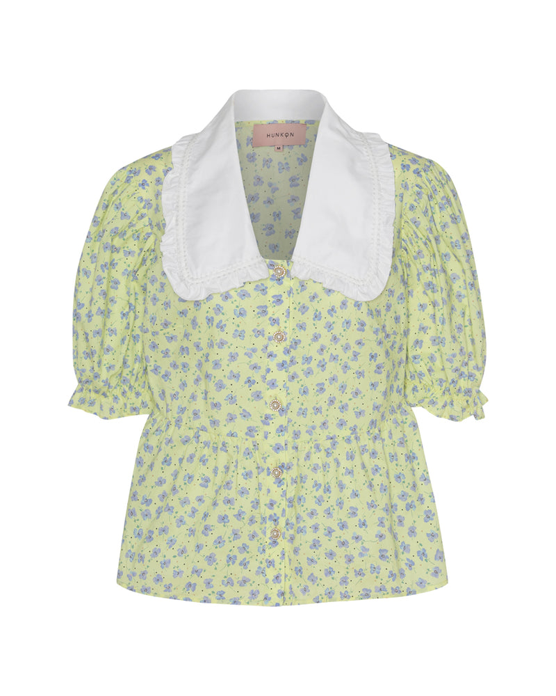 HUNKØN Cecilia Short shirt Shirts Yellow Floral