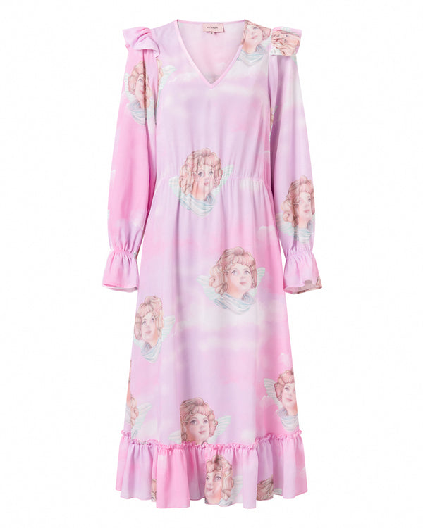 HUNKØN Fifi Ruffle Dress Dresses Sweet Angel Art Print